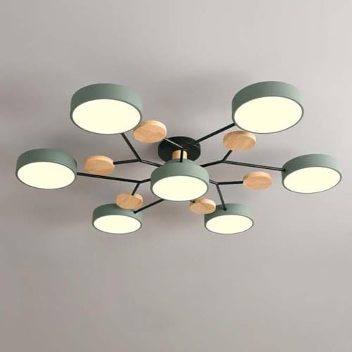 MEVZHH Kronleuchter, Holz Led Semi Fmount Deckenleuchten Modernes Zuhause Nordisches Molekül Weiß Nahe An Deckenleuchte Wohnzimmer Deckenbeleuchtufür Schlafzimmer Esszimmer Büro Küche/Grün/7 Licht von MEVZHH