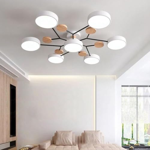 MEVZHH Kronleuchter, Holz Led Semi Fmount Deckenleuchten Modernes Zuhause Nordisches Molekül Weiß Nahe An Deckenleuchte Wohnzimmer Deckenbeleuchtufür Schlafzimmer Esszimmer Büro Küche/Weiß/7 Licht von MEVZHH
