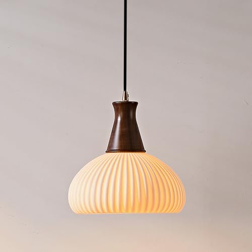 MEVZHH Kronleuchter, Kreative Keramik Hängelicht, Bauernhaus Hängelampe, Walnuss Aufhängelampen Mit Weißem Schatten, E27 Beleuchtung, Esszimmer Dekoration Kronleuchter, Industrie Drop L von MEVZHH