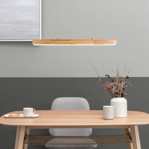 MEVZHH Kronleuchter, Led Wabi-Sabi Holz Esstisch Hängelamlicht Dimmbar Modern Massivholz Esszimmer Hängelameinfache Höhenverstellbare Hängelammit Fernbedienufür Esszimmer Küche Büro/Natürlich/120 cm von MEVZHH