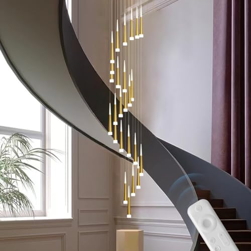 MEVZHH Kronleuchter, Moderne Led-Anhängerlicht Lange Rohr Anhängerlicht Kreatives Drehendes Trepanhängerlichtendlich Dimmbar Mit Fernbedienugeeignet Für Trephotelden/25 Köpfe von MEVZHH