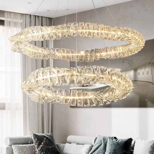 MEVZHH Kronleuchter, Moderne Led Kristall Kronleuchter Kreative Doppelkreis Kronleuchter Rund Led Kronleuchter Dimmbare Höhenverstellbar Geeignet Für Restaurant Wohnzimmer Schlafzimmer Hotel Korridor von MEVZHH