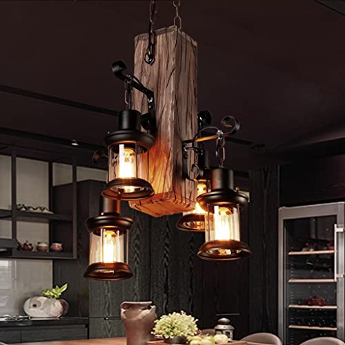 MEVZHH Kronleuchter, Retro Hängelame27 * 4 Antike Boot Holz Esstisch Hängelamrestaurant Lichter Höhenverstellbare Eisenpenschirm Kitchenlamcoffee Shop Esszimmer Deckenleuchte von MEVZHH