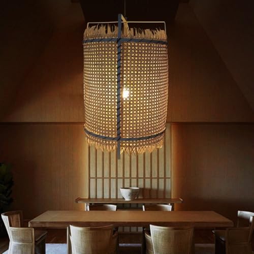 MEVZHH Kronleuchter, Rustikale Bambusd Rattan Kronleuchter Hand Gewebt Rattan Kronleuchter Wicker Kronleuchter Geeignet Für Wohnzimmer Schlafzimmer Esszimmer Küche Café E27 Base/B/Mittel von MEVZHH