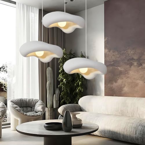 MEVZHH Kronleuchter, Wabi-Sabi 3-Licht Elegante Hängelamhängelamin Wolkenform Höhenverstellbare Moderne Esstisch Kronleuchter Aus Polystyrol Mit E27 Für Esszimmer Wohnzimmer Schlafzimmer Bar/A-Weiß von MEVZHH