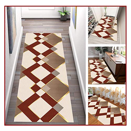 MEVZHH Lange Flur Teppiche Teppich, Geometrie Muster Rutschfeste Waschbare Spaltbare Polyester Weich Einfach Zu Reinigen, Verwendet Für Küche Eingang, Stapel 0.6Cm / a / 1 X 1M/Ein/0,6 * 9M von MEVZHH