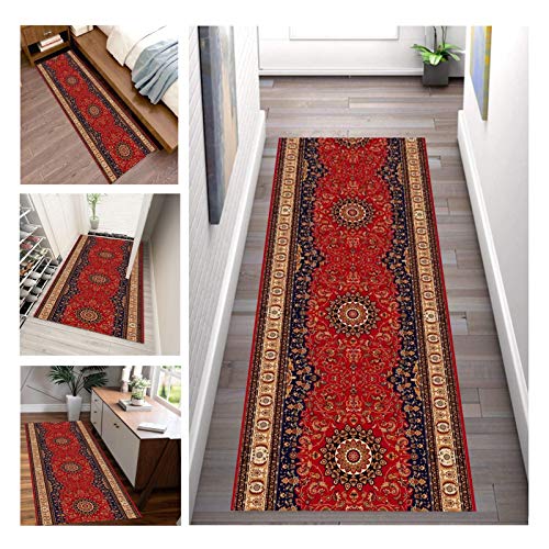 MEVZHH Lange Flur Teppiche Teppich, Home Décor Dünnen Niedrigen Haufenrutsch Bordered Waschbar Für Einfoyer Küche, Rot, Haufen 0.6Cm / a / 0.6 X 2M/Ein/0,8 * 7M von MEVZHH