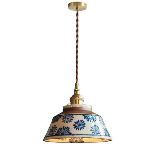 MEVZHH Led Anhängerlicht, Kronleuchter, Kücheninsel Weiß Blaue Keramikschatten Hand Mit Pinsel Messifinish Verstellbares Kabel Für Über Waschbecken Flur, Esszimmer, Trepw/Weiß/Weiß von MEVZHH