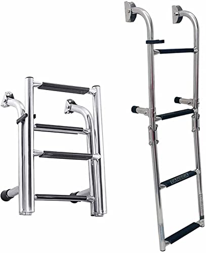 MEVZHH Leitern, Abnehmbare Schwimmen Boardileiter Für Fischerboot, Ponton, Dock & Swimmingpool, Edelstafalten Gunwale-Montierte Heckleiter, Last 200Kg (4Step) von MEVZHH