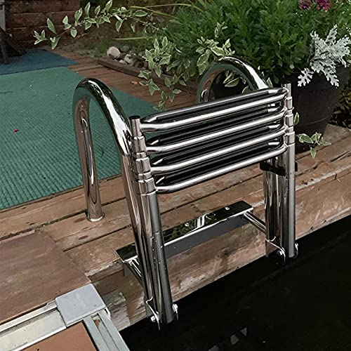 MEVZHH Leitern, Schwimmbad Sicherheit Handgelenk Kit Hinteren Einteleskop Bootsleiter Mit Inboard Handgelenk, 4 Schritt, Klappbare Obere Plattform Ponton Leiter Für Schwimmbad/Marine/Dock /, Edels von MEVZHH