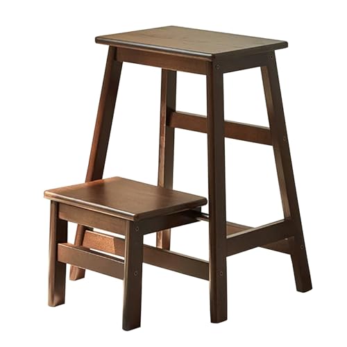 MEVZHH Leitern,Ladder Leiter Falten 2 Tier Schritt Leiter, Multifunktion 2-In-1 Holz Schritt Hocker,Rutsch 330Lbs Schritt Leiter, Indoor Blumenstand Pflanzenständer, Stufür Home Küche / 2 von MEVZHH