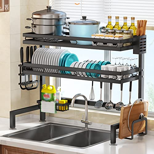 MEVZHH Schwarz 2 Tier Metall Geschirrtrockner Rack Mit Geschirrhaltern Schneidbrett Rackd Reinigungskorb Über Spülbecken Geschirr Rack Für Küche Zähler Nizieruund Lageruplatzeinsparung/Schwarz/75*82Cm MEVZHH Schwarz 2 Tier Metall Geschirrtrockner Rack Mit Geschirrhaltern Schneidbrett Rackd Reinigungskorb Über Spülbecken Geschirr Rack Für Küche Zähler Nizieruund Lageruplatzeinsparung/Schwarz/75*82Cm von MEVZHH