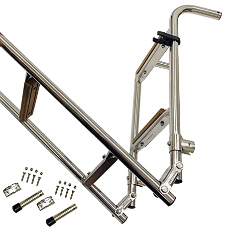 MEVZHH Schwimmen Hand Schiene Sicherheit Griff Schiene Pontons Klappboot Leiter Mit Holz Rung, 5 Schritt Marine Heck Mount Boardileitern, Für Aufblasbares Boot/Schwimmbad/Deck, Last: 150Kg von MEVZHH
