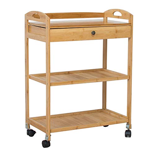 MEVZHH Trolley, Beweglicher Handwagen, Speicherwagen, Küche 3-Stufig Beauty Gallery Trolley Mit Schubladen, Bambus Mitiverseller Bremsrad/Braun/L/Holz/Groß von MEVZHH