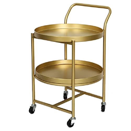 MEVZHH Trolley, Doppelgeschoss, Benutzerfreundlich, Zusammenbaubar, Beweglicher Kaffeetisch, Seitenständer, Wagen, Eisen-Tee-Tisch Mit Rollen/Gold/1 Stück von MEVZHH