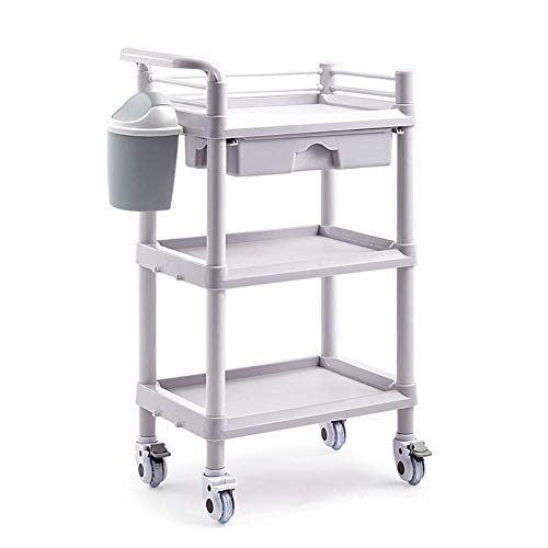 MEVZHH Trolleys, Bewegliche Hand Trucks Aufbewahrungswagen, Küche 3-Regal-Trolley, Beauty Salon Werkzeugwagen Mitiversal-Rad, Mobile Utility Service Cart/Keine Schublade/Groß/Weiß/L von MEVZHH