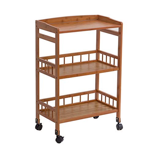 MEVZHH Trolleys, Bewegliche Hand Trucks Aufbewahrungswagen, Küche 3 Tier Beauty Salon Cart Für Spa, Hotel Catecart Mitiversal Bremsrad, Bambus/Bra/L/Holz/Groß von MEVZHH