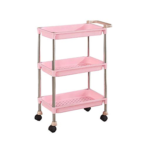 MEVZHH Trolleys, Bewegliche Hand Trucks Haushalt Servierwagen Große 3 Ebenen Aufbewahrungswagen, Für Badezimmer, Plastik Beauty Salon Werkzeug Trolley Mit Rädern Griff/Beige/46 X 28 X 73Cm/Rosa/46 * 2 von MEVZHH