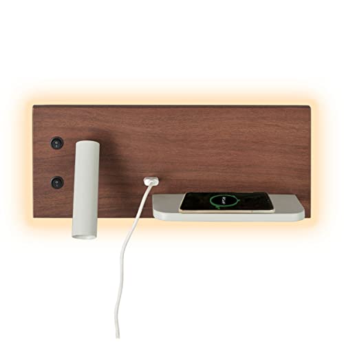 MEVZHH Wandlampen, 7W Modern Led Wall Light Metall Holz Look Mit Drahtlosem Ladegerätd Usb-Anschluss, 350 ° Drehbare 3W Led Bettleselammit Schalter, Indoor Wandlampe/Dkles Holz Rechts MEVZHH Wandlampen, 7W Modern Led Wall Light Metall Holz Look Mit Drahtlosem Ladegerätd Usb-Anschluss, 350 ° Drehbare 3W Led Bettleselammit Schalter, Indoor Wandlampe/Dkles Holz Rechts von MEVZHH