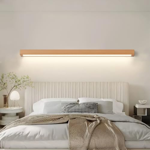 MEVZHH Wandlampen, Einfache Quadrat Massivholz Wand Licht Holz Bettkopf Indoor Wandlamgeführt Verstellbare Moderne Dorf Wand Spiegelfür Wohnzimmer Schlafzimmer 3 Farben Dimmbare Deko Wand Sconce/120 c von MEVZHH