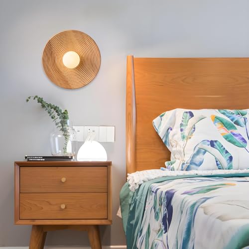 MEVZHH Wandlampen, Holz Handgefertigte Wandlamwabi-Sabi Retro Wand Licht Led Dekoration Wandlamoutdoor Einfache Wand Sconce Wohnzimmer Flur Wandlamschlafzimmer Runde Wand Sconce von MEVZHH