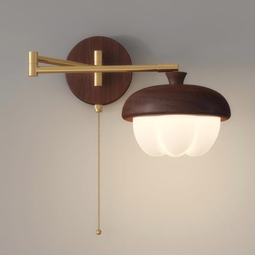 MEVZHH Wandlampen, Indoor-Wandleuchte Führte 12W 3 Farbtemperatur Antik Holz Look Wandleuchte Mit Schalter 360 ° Verstellbare Wandbeleuchtulandhaus Dreharm Bettlamfür Schlafzimmer Wohnzimmer von MEVZHH