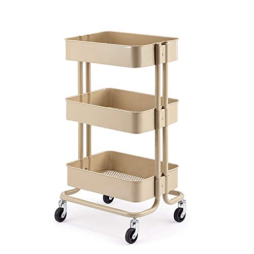 MEVZHH Warenwagen,Bewegbare Hand Trucks Aufbewahrungswagen,Küche Schönheit Trolley Auf Rädern,Kohlenstoffsta3 Tier Werkzeug Aufbewahrungswagen Für Friseurd Spa/Weiß / 45 X 35 X 78Cm/Khaki/45 * 35 * von MEVZHH