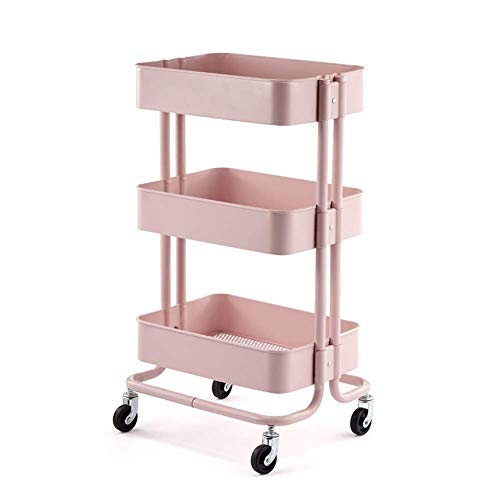 MEVZHH Warenwagen,Bewegbare Hand Trucks Aufbewahrungswagen,Küche Schönheit Trolley Auf Rädern,Kohlenstoffsta3 Tier Werkzeug Aufbewahrungswagen Für Friseurd Spa/Weiß / 45 X 35 X 78Cm/Rosa/45 * 35 * 7 von MEVZHH