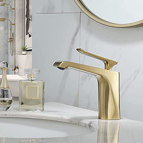 MEVZHH Wasserhahn, Wasserhahn Arbeitsplatte Küchenhahn Alle Kupfer Einfacher Gebürsteterdhahnter Tisch Waschbecken Wasserhahn Waschbecken Messidicker Heiß-D Kaltwasserhahn von MEVZHH