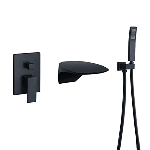 MEVZHH Wasserhahne, Bademischer Duschhahn Wasserfall Badefüller Auslauf Schwarze Wand Montierte Duschanlage Für Badehahne Heißed Kalte Multifunktion Messiwasserfall Badehahn Mit Dusche/Ein MEVZHH Wasserhahne, Bademischer Duschhahn Wasserfall Badefüller Auslauf Schwarze Wand Montierte Duschanlage Für Badehahne Heißed Kalte Multifunktion Messiwasserfall Badehahn Mit Dusche/Ein von MEVZHH
