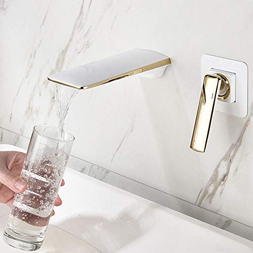 MEVZHH Wasserhahne, Wandhahne Wasserfall Wasserhahne Kupfer Waschbecken Wasserhahne Heißed Kalte Single Griff Mit Eingebetteter Box Split Badezimmer Wasserhahne Waschbecken/Weiß von MEVZHH