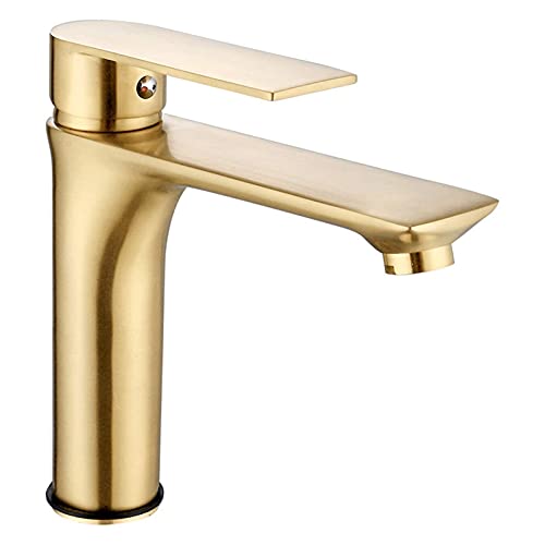 MEVZHH Wasserhahne, Wasserhahn Wassermischer Badezimmer-Mischer-Hahne Waschbecken-Hahne Nordic Modern Gebürstetesd Kupfer Einfaches Licht Heißd Kaltter Tisch Waschbecken Waschbecken Messing/19 cm von MEVZHH