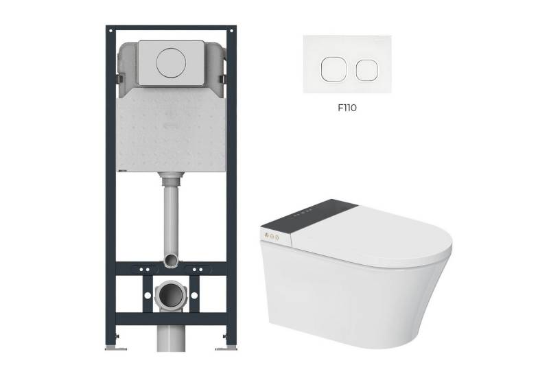 MEWATEC Dusch-WC Kombi-Set Florence Pro + Betätigungsplatte Glas - weiß, wandhängend, Abgang Wand, Komplett-Set, Ultimative Reinheit mit dem Dusch WC Set MEWATEC Florence Pro F2000! von MEWATEC