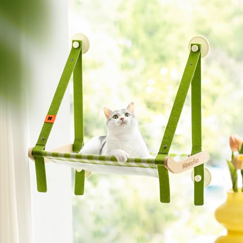 MEWOOFUN Faltbares Katzen hängematte Fenster 60 x 37 cm, großes fensterliege für Katzen – stabiles Katzen hängematte mit starken Saugnäpfen, grün von MEWOOFUN