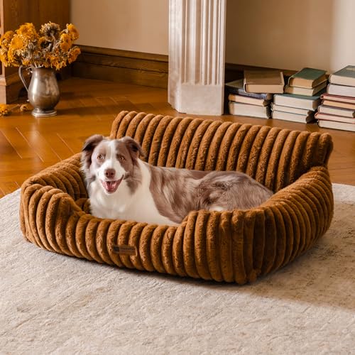 MEWOOFUN Hundesofabett - Katzenbetten für Hauskatzen Weich und Flauschig, Katzensofabett Kleines Hundebett für Hunde und Katzen, Beruhigendes Hundebett (Braun, 91x72x30cm) von MEWOOFUN