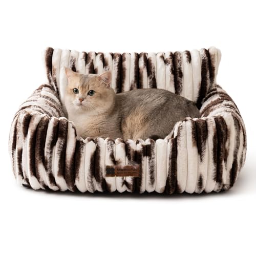 MEWOOFUN Hundesofabett - Katzenbetten für Hauskatzen Weich und Flauschig, Katzensofabett Kleines Hundebett für Hunde und Katzen, Beruhigendes Hundebett (Braun-Gradient, 61x48x30cm) von MEWOOFUN
