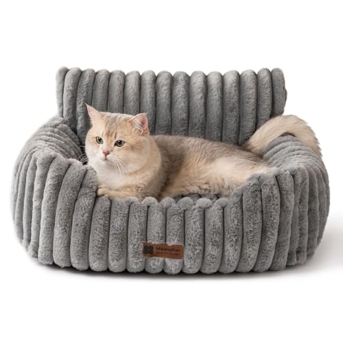 MEWOOFUN Hundesofabett - Katzenbetten für Hauskatzen Weich und Flauschig, Katzensofabett Kleines Hundebett für Hunde und Katzen, Beruhigendes Hundebett (Grau, 61x48x30cm) von MEWOOFUN