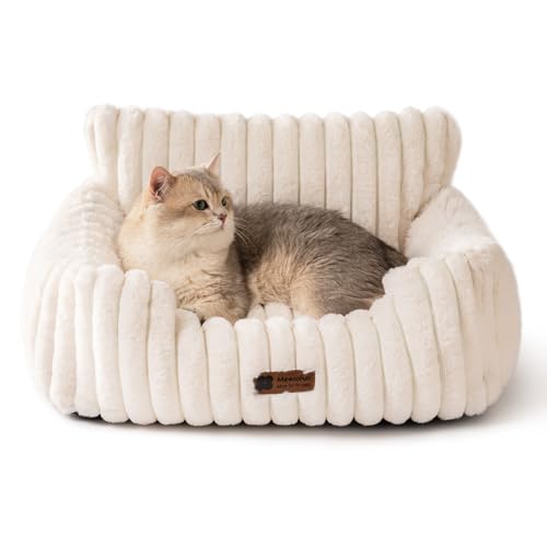 MEWOOFUN Hundesofabett - Katzenbetten für Hauskatzen Weich und Flauschig, Katzensofabett Kleines Hundebett für Hunde und Katzen, Beruhigendes Hundebett (Hafermilch, 61x48x30cm) von MEWOOFUN