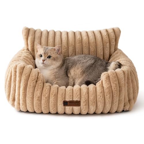MEWOOFUN Hundesofabett - Katzenbetten für Hauskatzen Weich und Flauschig, Katzensofabett Kleines Hundebett für Hunde und Katzen, Beruhigendes Hundebett (Kamel, 61x48x30cm) von MEWOOFUN
