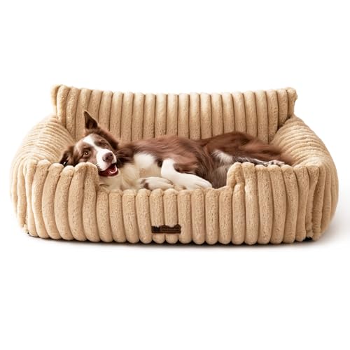 MEWOOFUN Hundesofabett - Katzenbetten für Hauskatzen Weich und Flauschig, Katzensofabett Kleines Hundebett für Hunde und Katzen, Beruhigendes Hundebett (Kamel, 91x72x30cm) von MEWOOFUN