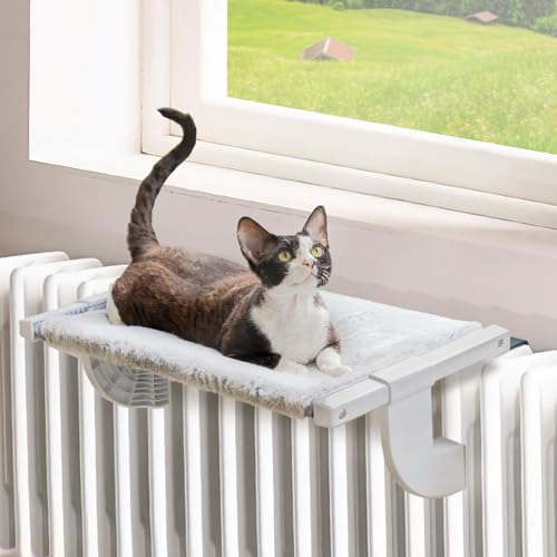 MEWOOFUN Hängematte Katze Heizung, Katzenbett Fenster for Katzen – 55 x 35cm Verstellbarer hängematte Katzen mit 2-seitigem Kissen, stabiles Katzenbett bis zu 18 kg, grau von MEWOOFUN