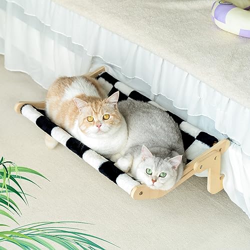 MEWOOFUN Katzen Hängematte heizung Fensterplätze für Katzen Fensterbankliege Katzenhängebett Fenster Platzsparendes Design bis zu 18kg 55x40cm, Large Checkerboard von MEWOOFUN