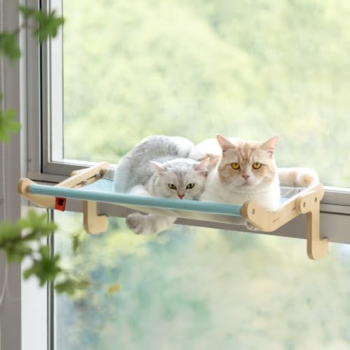 MEWOOFUN Katzen Hängematte heizung Fensterplätze für Katzen Fensterbankliege Katzenhängebett Fenster Platzsparendes Design bis zu 18kg 55x40cm, Large Blue/Grey von MEWOOFUN