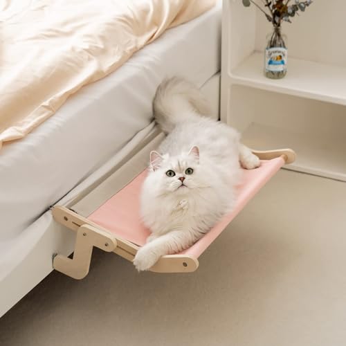 MEWOOFUN Katzen Hängematte heizung Fensterplätze für Katzen Fensterbankliege Katzenhängebett Fenster Platzsparendes Design bis zu 18kg 55x40cm, Large pink/Grey von MEWOOFUN