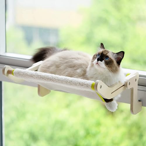 MEWOOFUN Katzen Hängematte heizung Fensterplätze für Katzen Fensterbankliege Katzenhängebett Fenster Platzsparendes Design bis zu 18kg,Beige von MEWOOFUN