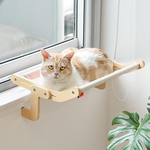 MEWOOFUN Katzen Hängematte heizung Fensterplätze für Katzen Fensterbankliege Katzenhängebett Fenster Platzsparendes Design bis zu 18kg,pink/Grey von MEWOOFUN