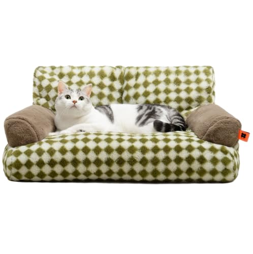 MEWOOFUN Katzenbett, Flauschig und weich Katzensofa Katzencouchbett für mittlere und kleine Hunde/Katzen, süßes Katzenbett mit Rutschfester Unterseite, Grün 66x48cm von MEWOOFUN