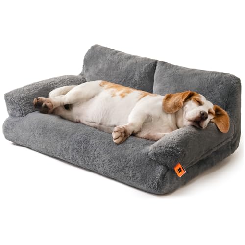 MEWOOFUN Katzenbett, Flauschig und weich Katzensofa Katzencouchbett für mittlere und kleine Hunde/Katzen, süßes Katzenbett mit Rutschfester Unterseite (Dunkelgrau, L 85 x B 65 x H 29 cm) von MEWOOFUN