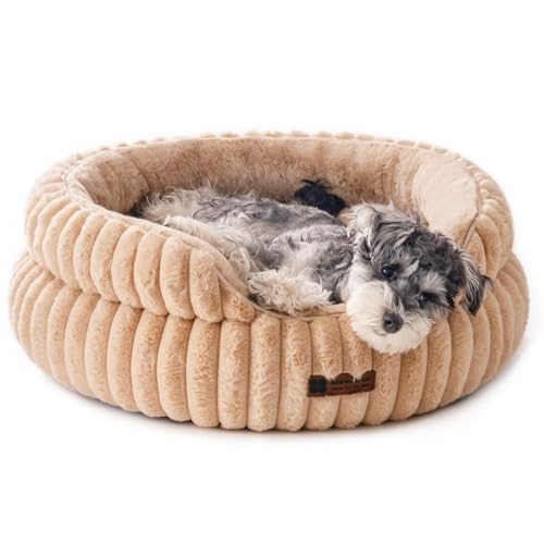 MEWOOFUN Stilvolle Katzenbetten für Katzen, weiches rundes Hundebett für kleine und mittelgroße Hunde, waschbares, beruhigendes Haustierbett (Kamel, M) von MEWOOFUN