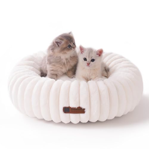 MEWOOFUN katzenbett 50x50cm für Katzen geeignet Flauschig -Waschbares Angstlösendes Beruhigendes katzenbett Nicht für Hunde mit Rutschfester Unterseite, weiß von MEWOOFUN